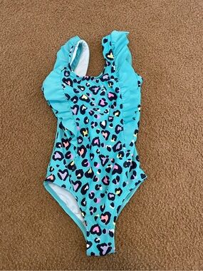 Kids Teal Leopard Ruffle One-Piece Swimsuit - Unbranded
